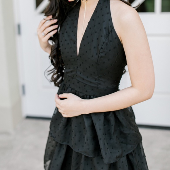 Black Tiered Halter Maxi Gown - Picture 3 of 3